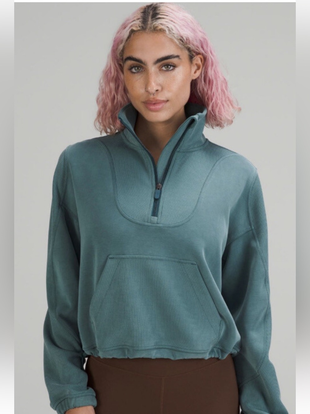 Lululemon 6 Cropped Half-Zip Pullover Sweatshirt in Teal Blue